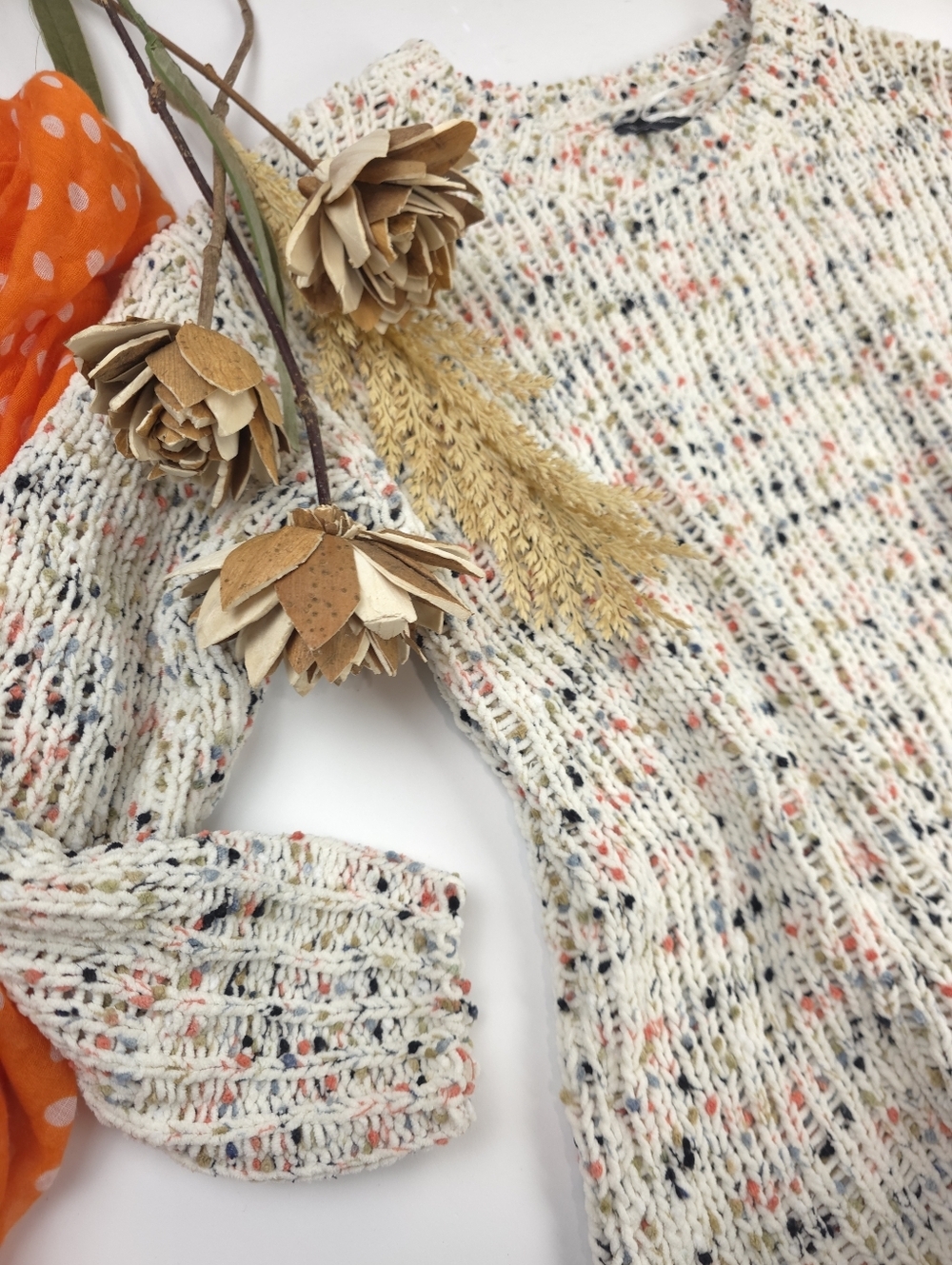 Moon & Madison  Cream Speckled Knit Sweater  Women's Crewneck Long Tunic Style S - Picture 3 of 11